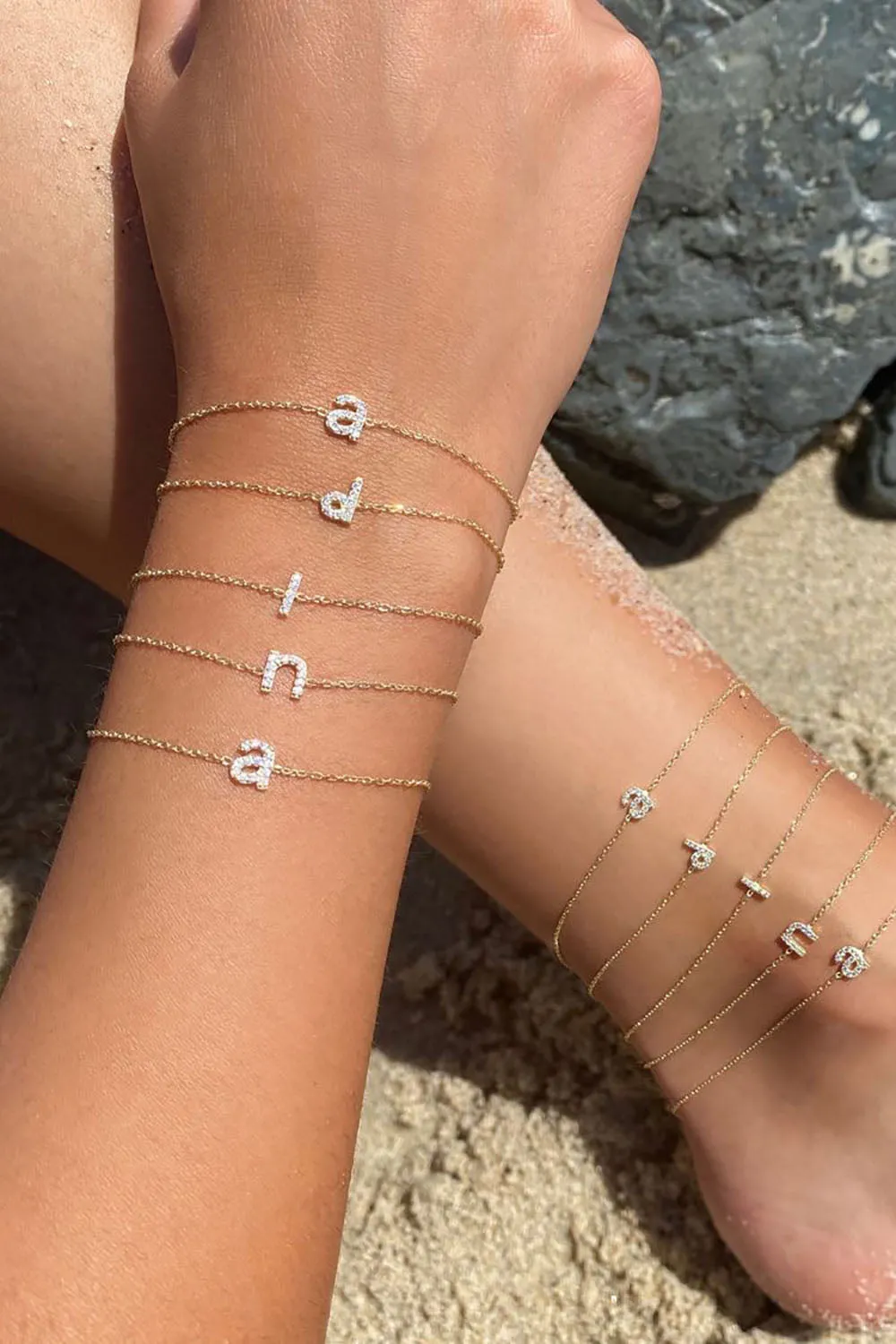 Tiny Lowercase Pavé Initial Bracelet sold by Adina Eden's product image thumbnail 3