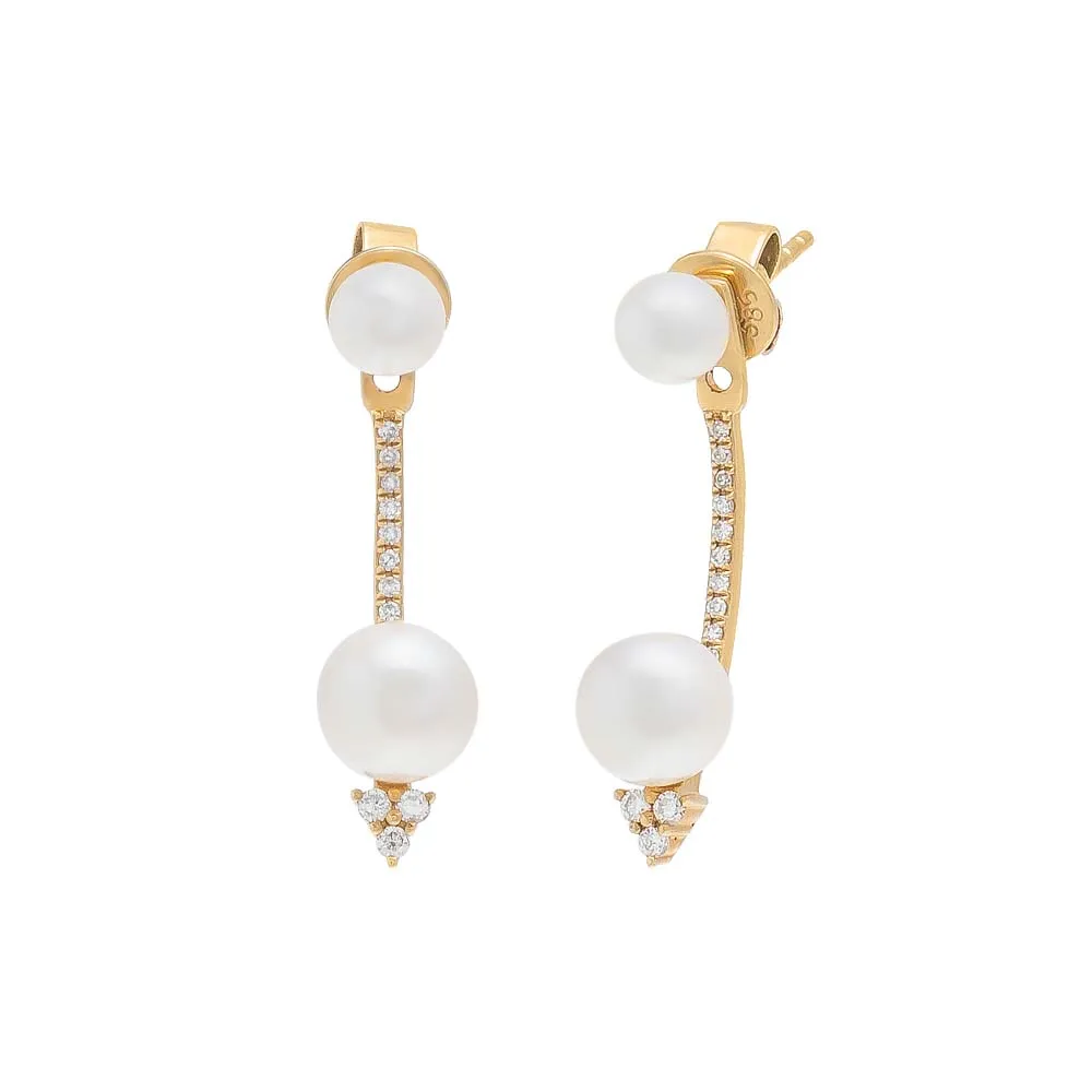 Diamond Cluster X Pearl Front Back Earring 14K sold by Adina Eden's