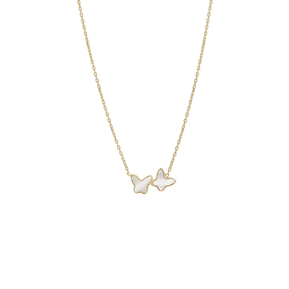 Mother Of Pearl Double Butterfly Necklace 14K sold by Adina Eden's