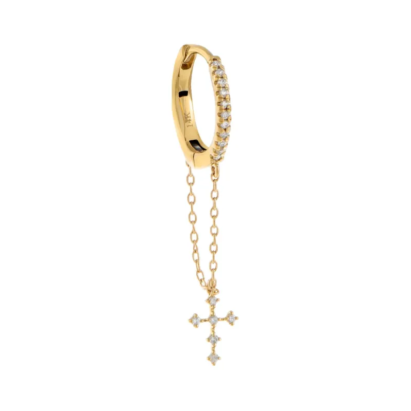 Diamond Cross Chain Huggie Earring 14K sold by Adina Eden's