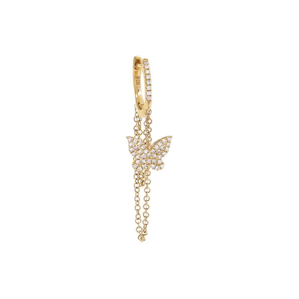 Diamond Pavé Butterfly Chain Drop Huggie Earring 14K sold by Adina Eden's product image thumbnail 3