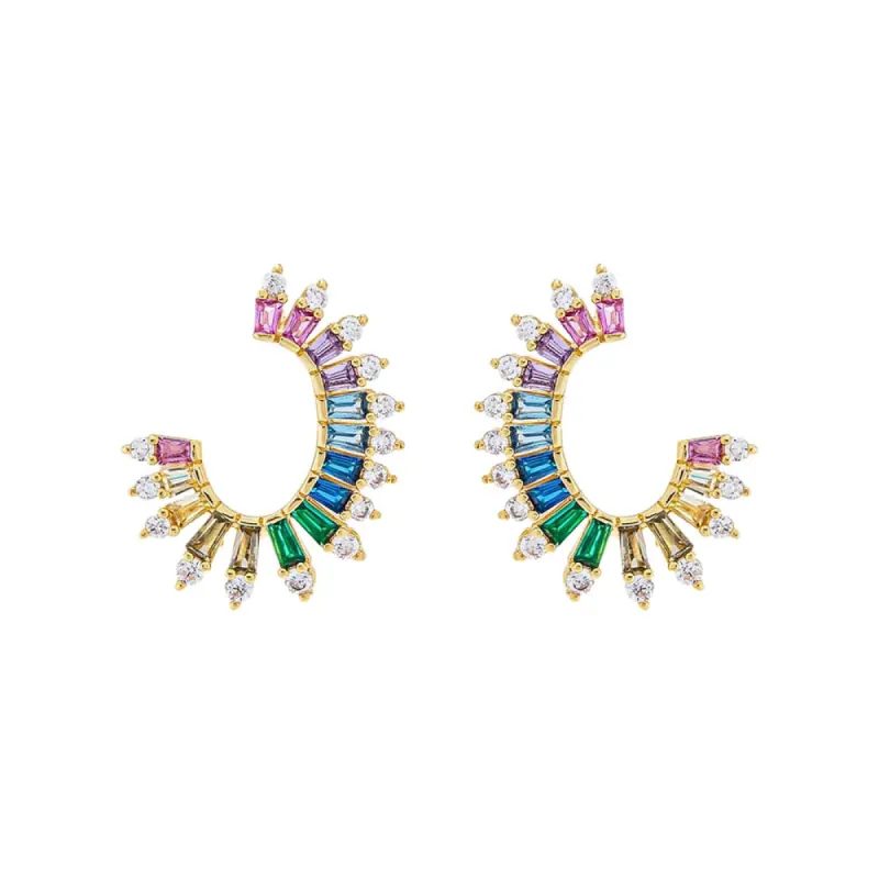 Multi Colored Solitaire X Baguette Oval Loop Stud Earring sold by Adina Eden's