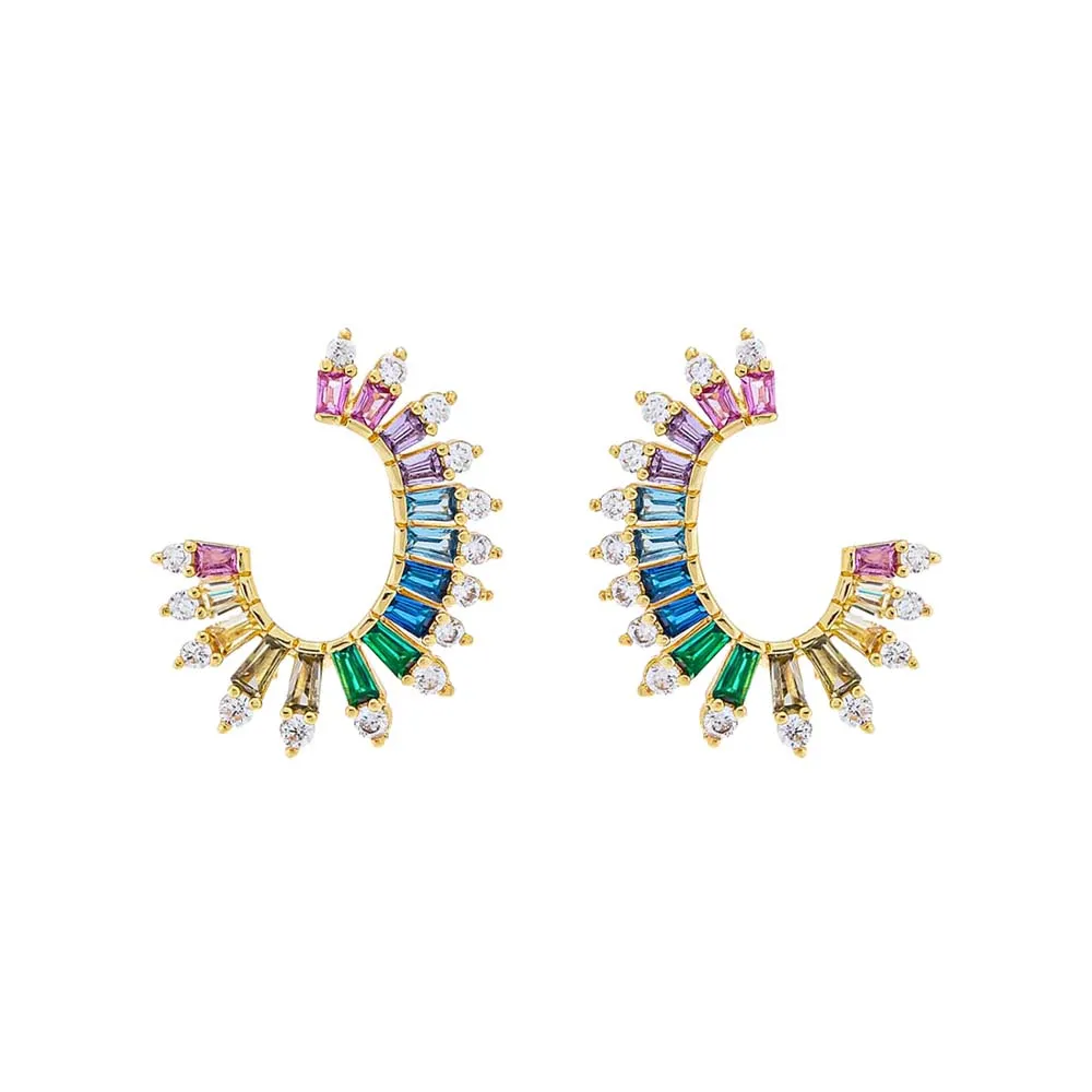 Multi Colored Solitaire X Baguette Oval Loop Stud Earring sold by Adina Eden's