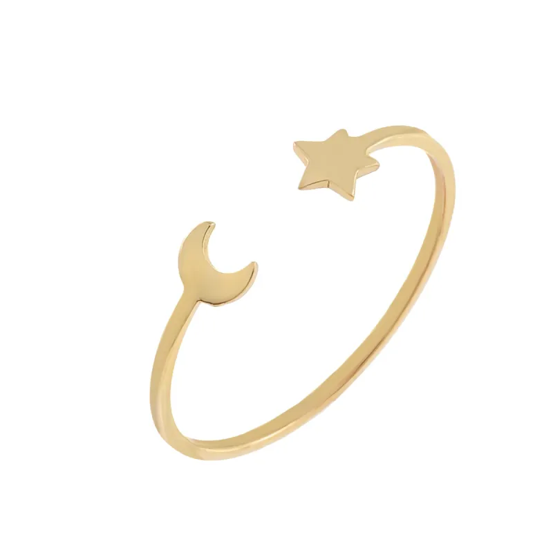 Dainty Star X Moon Ring 14K sold by Adina Eden's