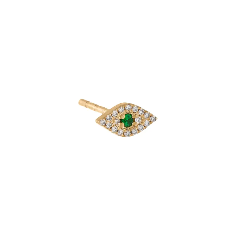 Diamond Emerald Green Evil Eye Stud Earring 14K sold by Adina Eden's