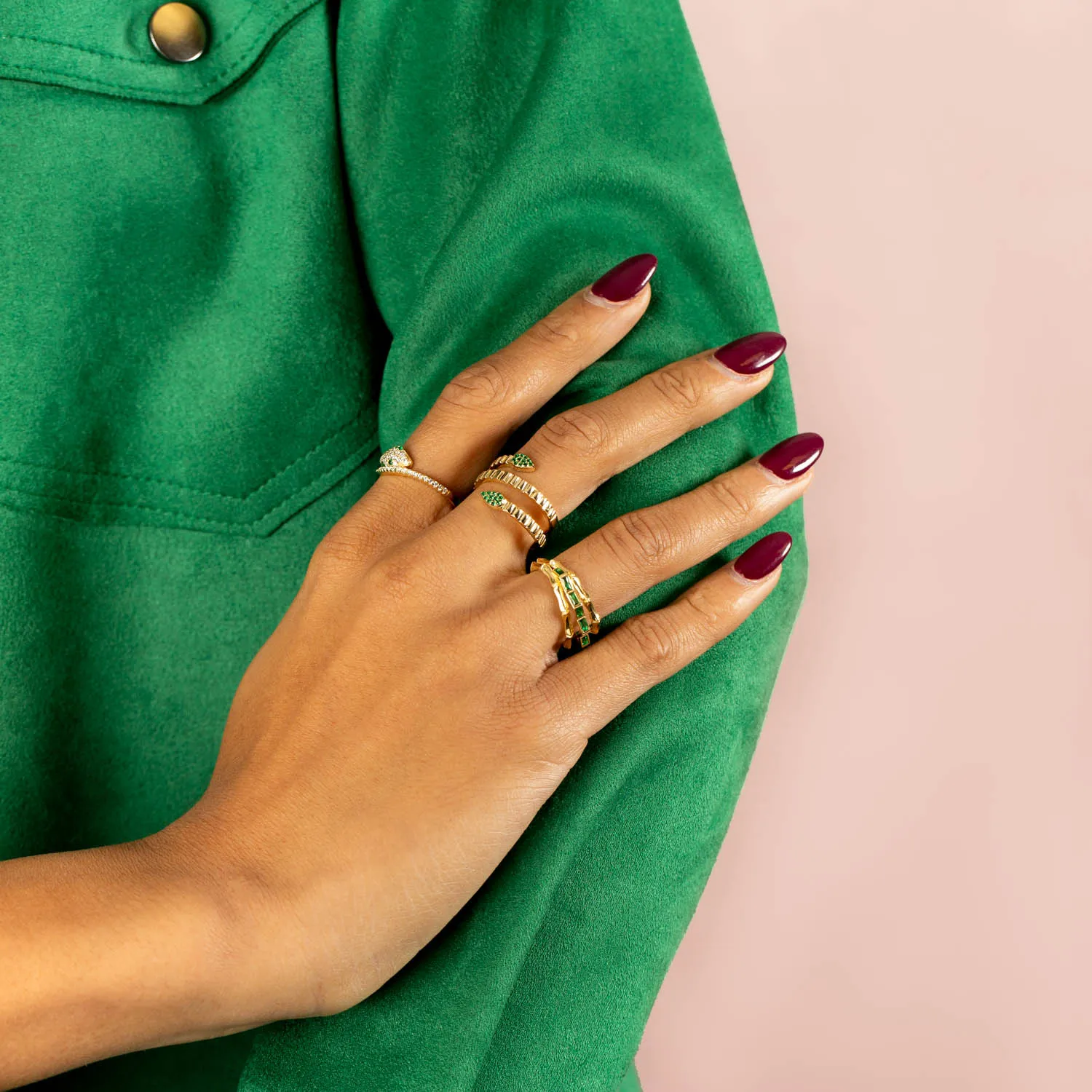 Emerald Triple Row Bamboo Ring sold by Adina Eden's product image thumbnail 2