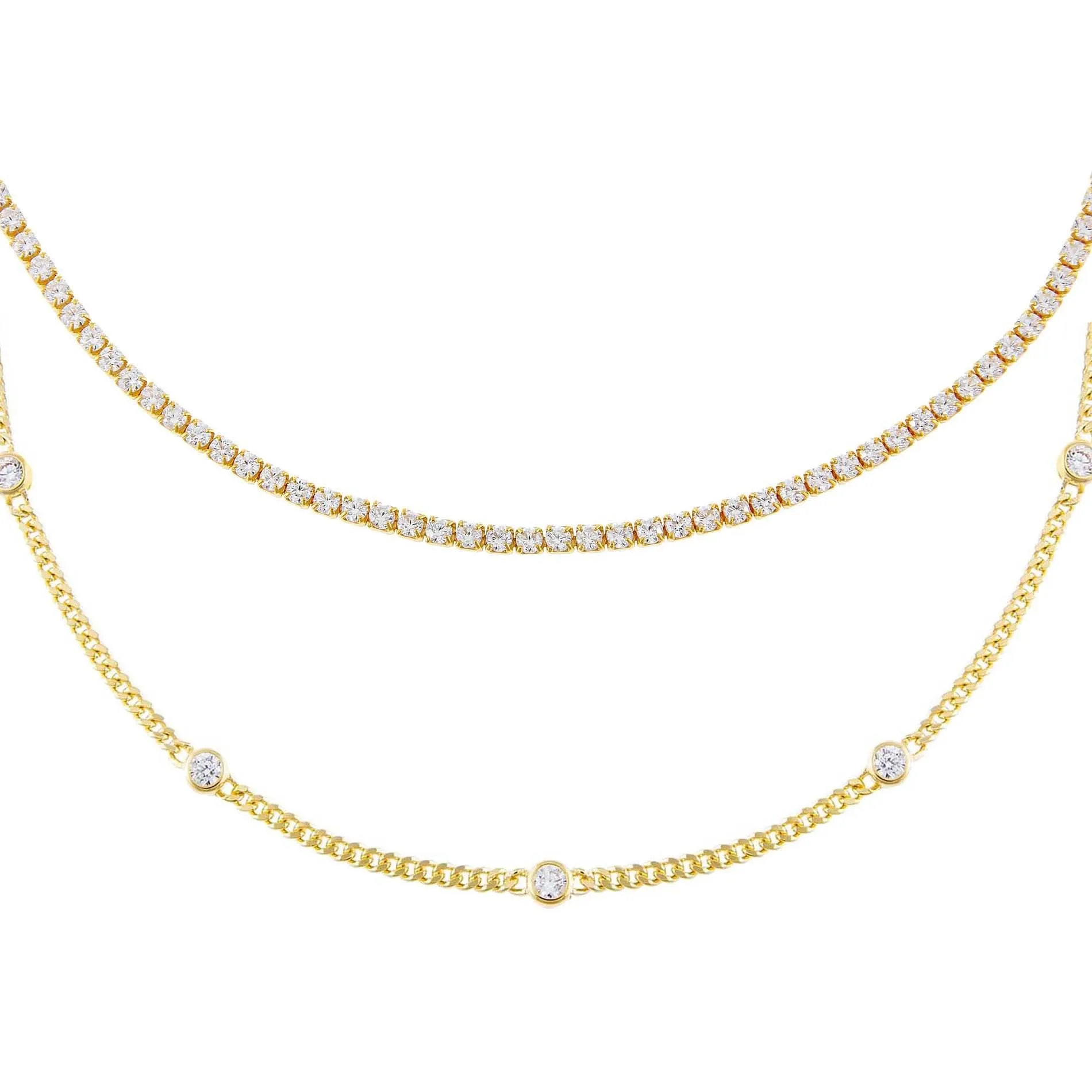 Tennis X Bezel Chain Choker Combo Set sold by Adina Eden's