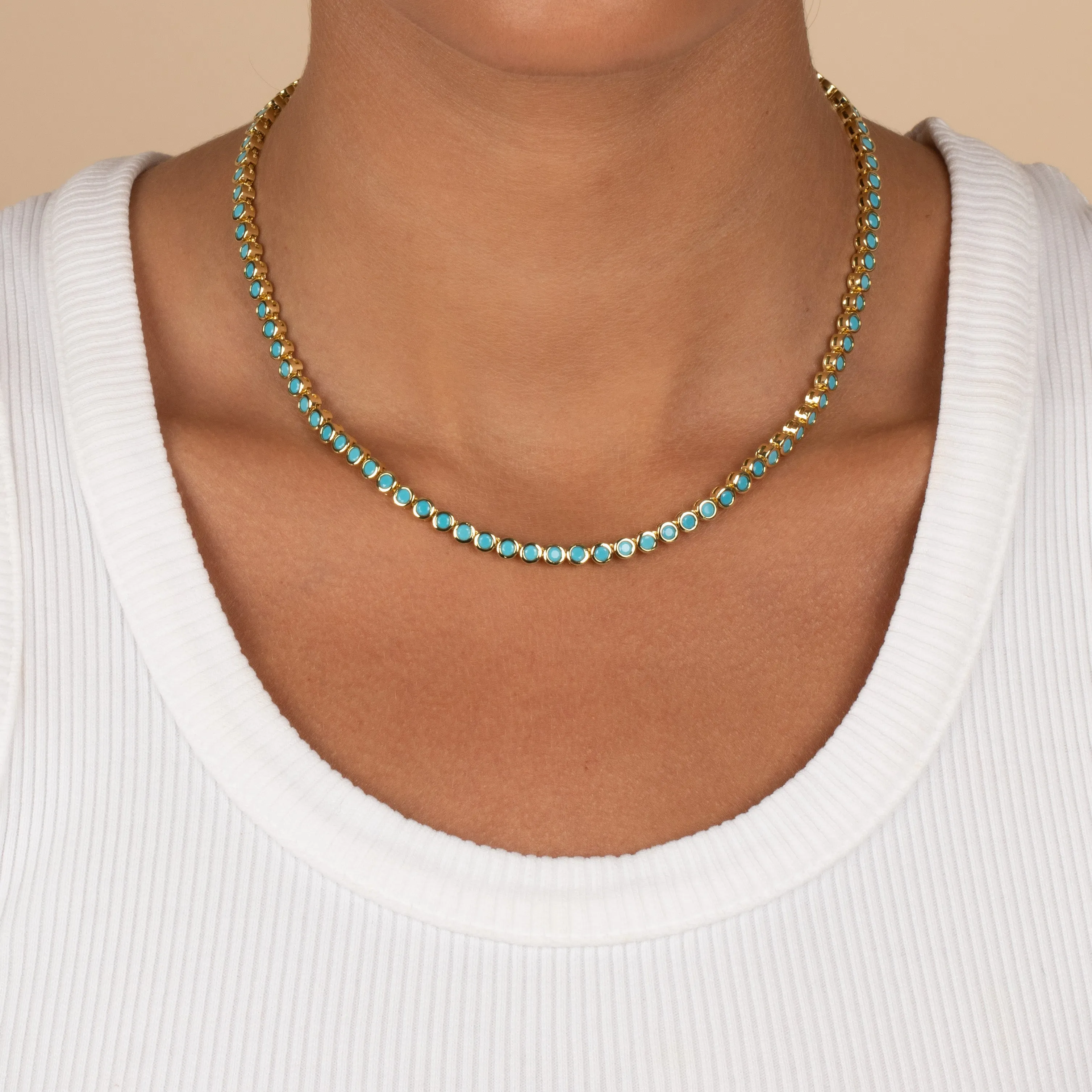 Turquoise CZ Bezel Tennis Necklace sold by Adina Eden's product image thumbnail 2