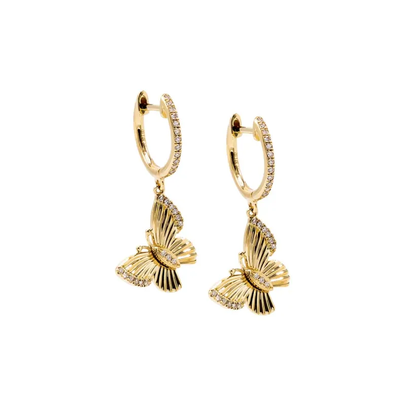 Diamond Pave Butterfly Ridged Huggie Earring 14K sold by Adina Eden's