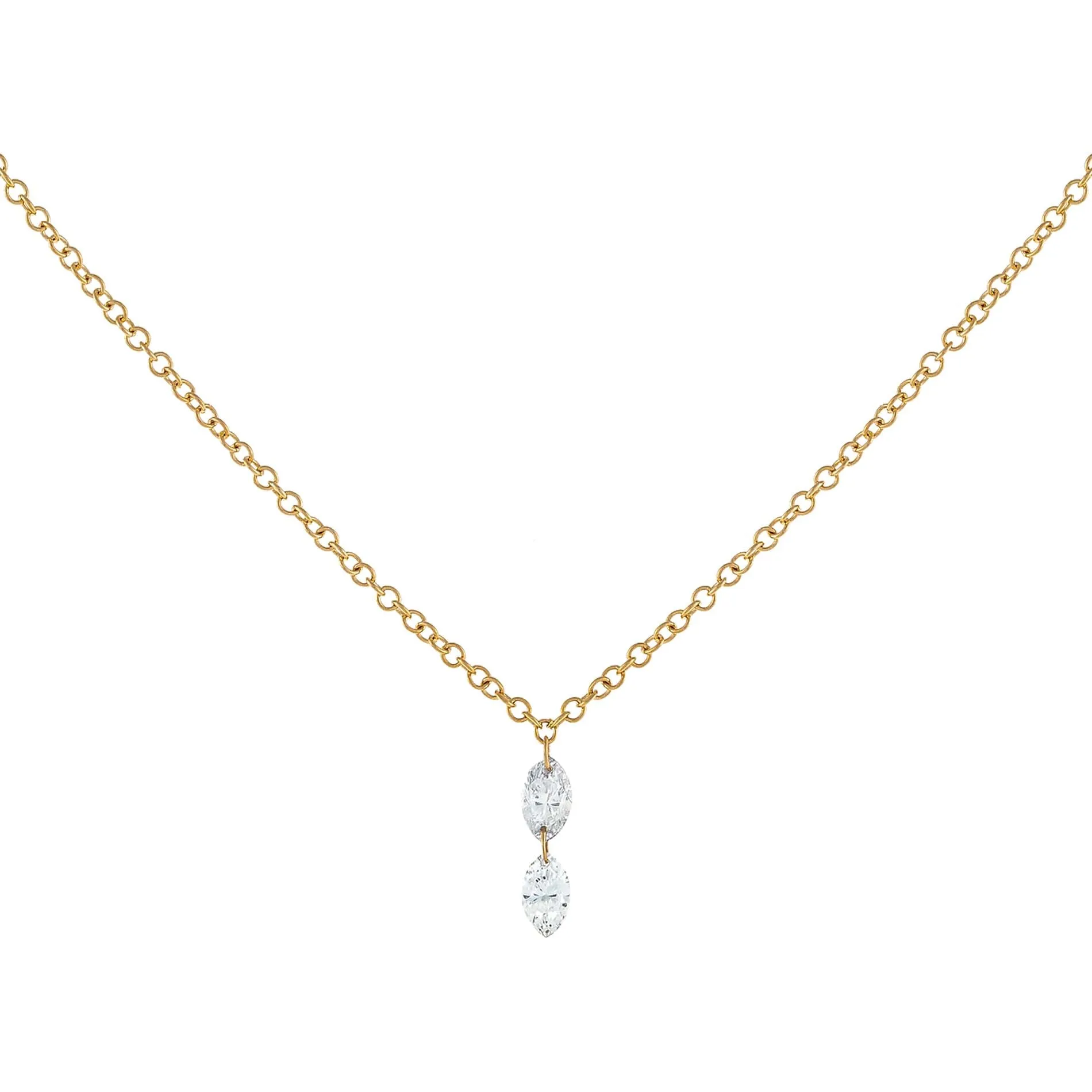 Diamond Double Marquise Floating Necklace 14K sold by Adina Eden's
