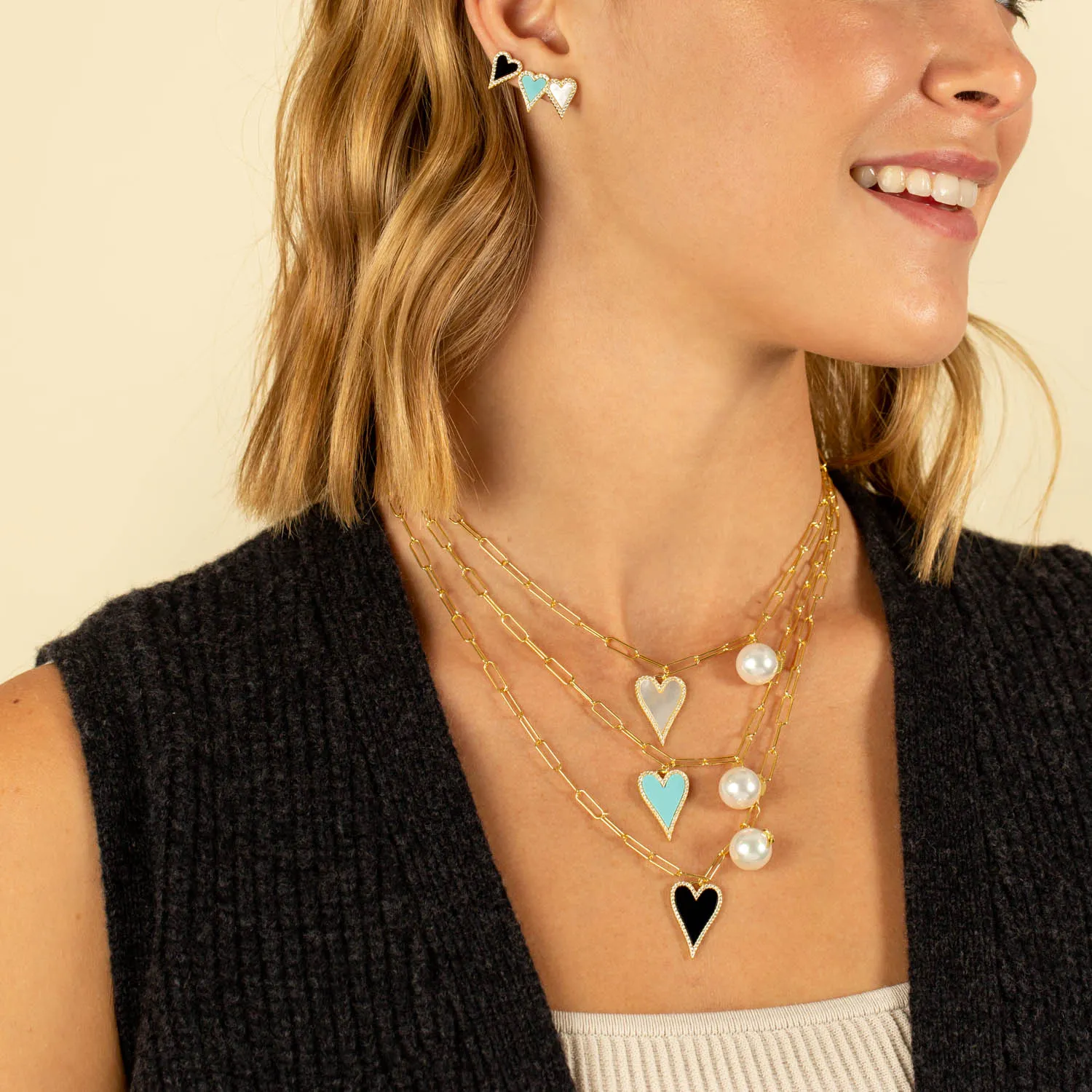 Heart X Pearl Charm Paperclip Necklace sold by Adina Eden's product image thumbnail 5