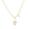 Heart X Pearl Charm Paperclip Necklace sold by Adina Eden's