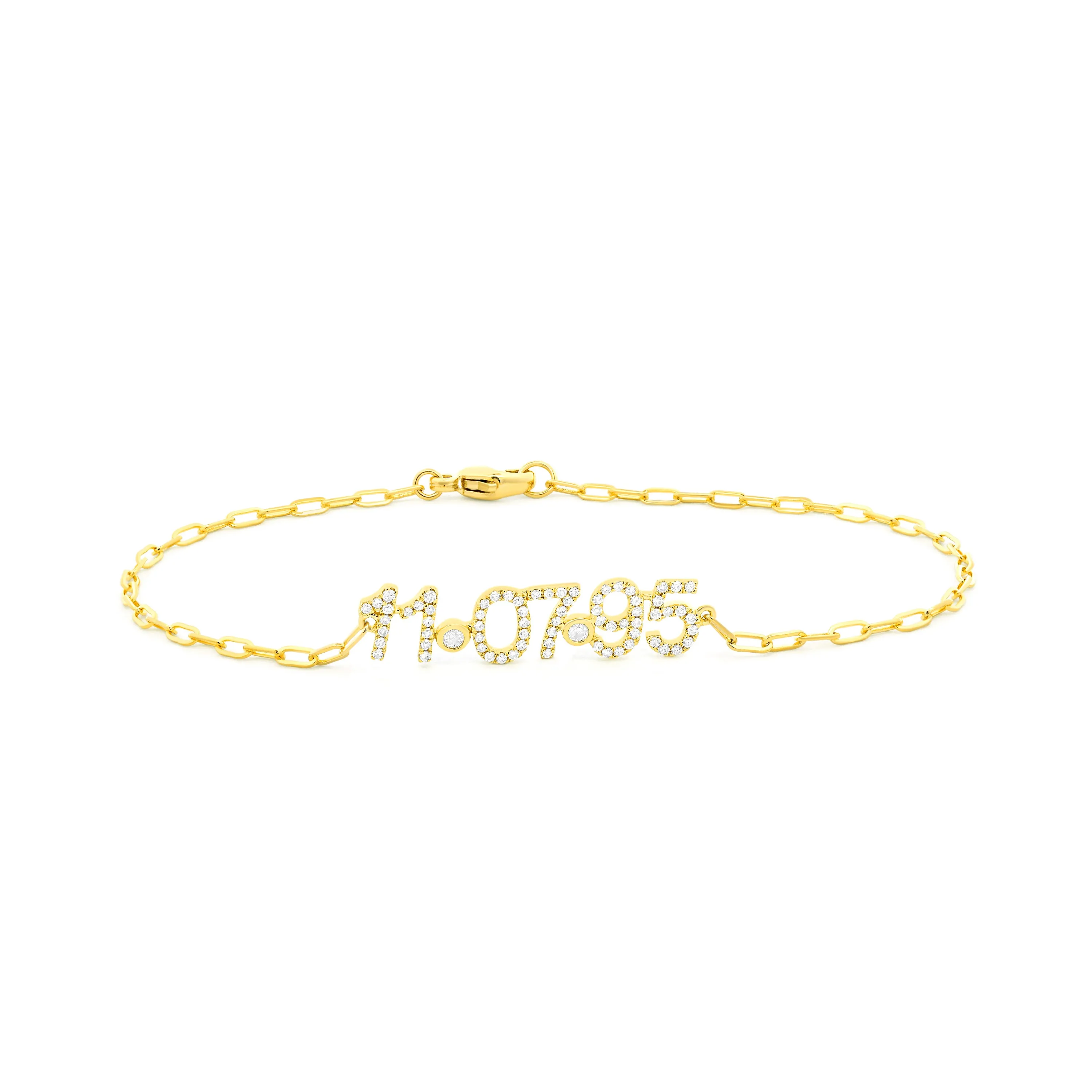 Diamond Pave Date Nameplate Paperclip Bracelet 14K sold by Adina Eden's product image thumbnail 3