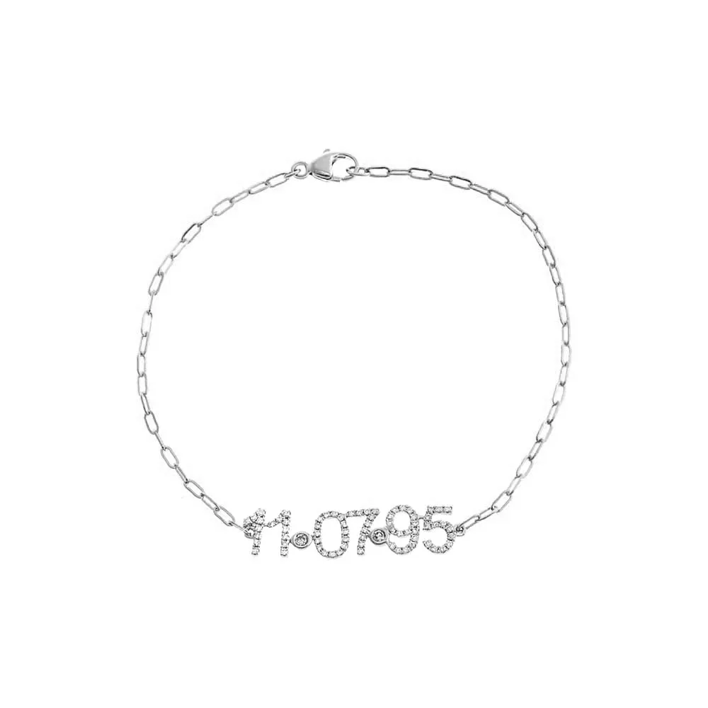 Diamond Pave Date Nameplate Paperclip Bracelet 14K sold by Adina Eden's product image thumbnail 4