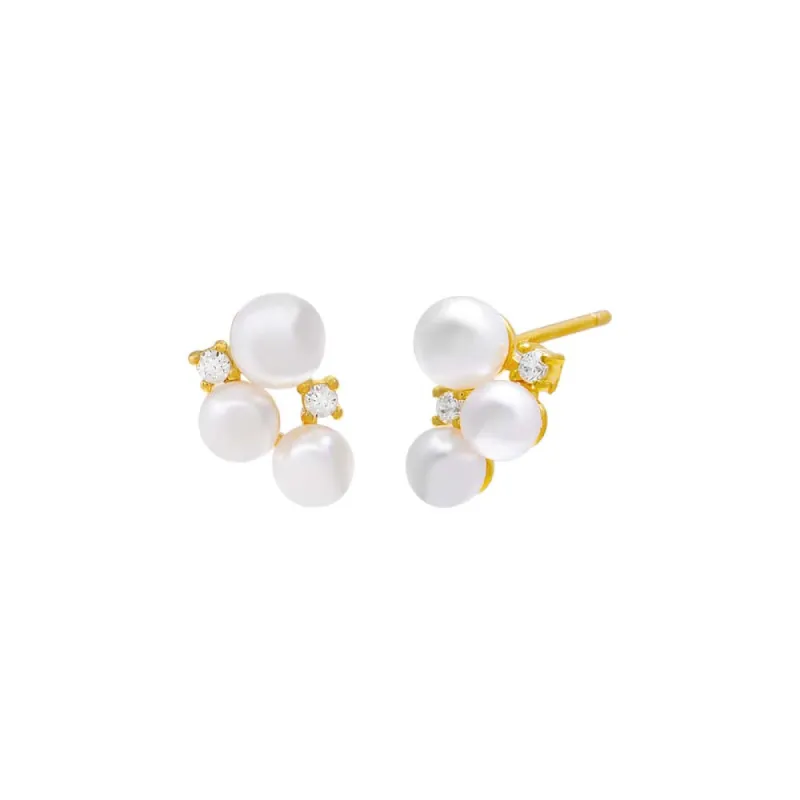 Pearl X CZ Cluster Stud Earring sold by Adina Eden's