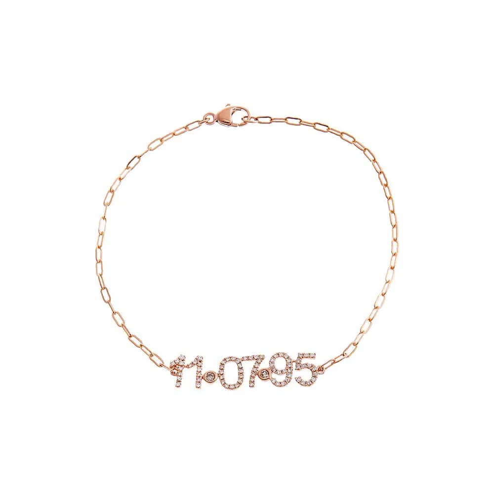 Diamond Pave Date Nameplate Paperclip Bracelet 14K sold by Adina Eden's product image thumbnail 5