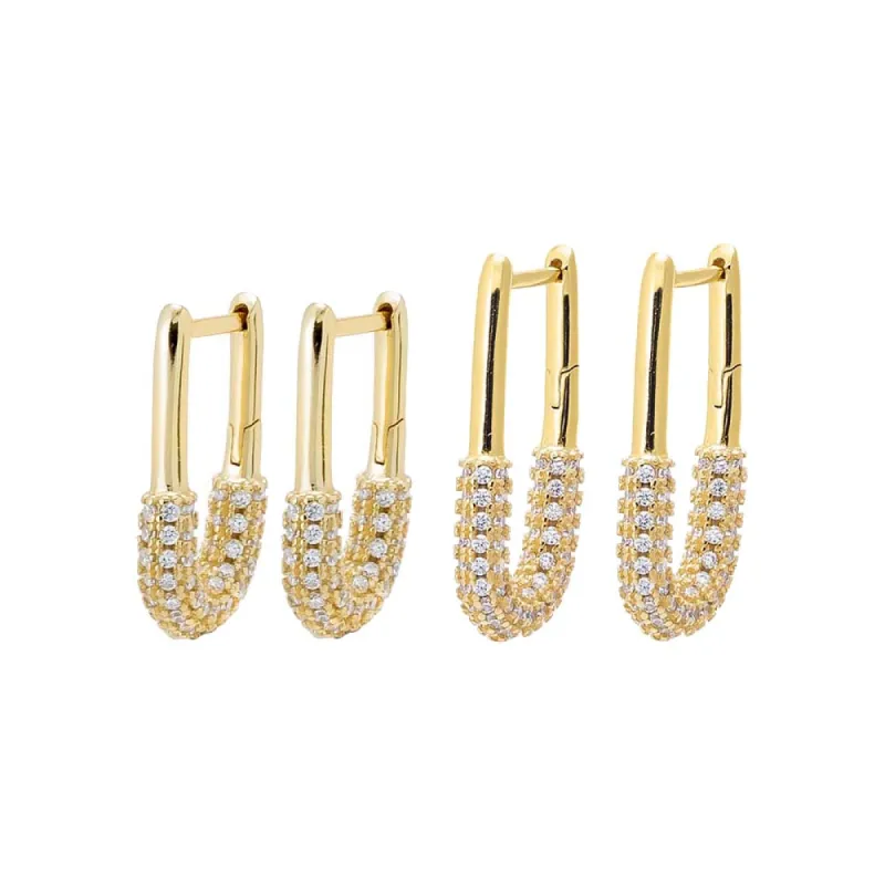 Half Solid/Pave U Shape Huggie Earring Combo Set sold by Adina Eden's