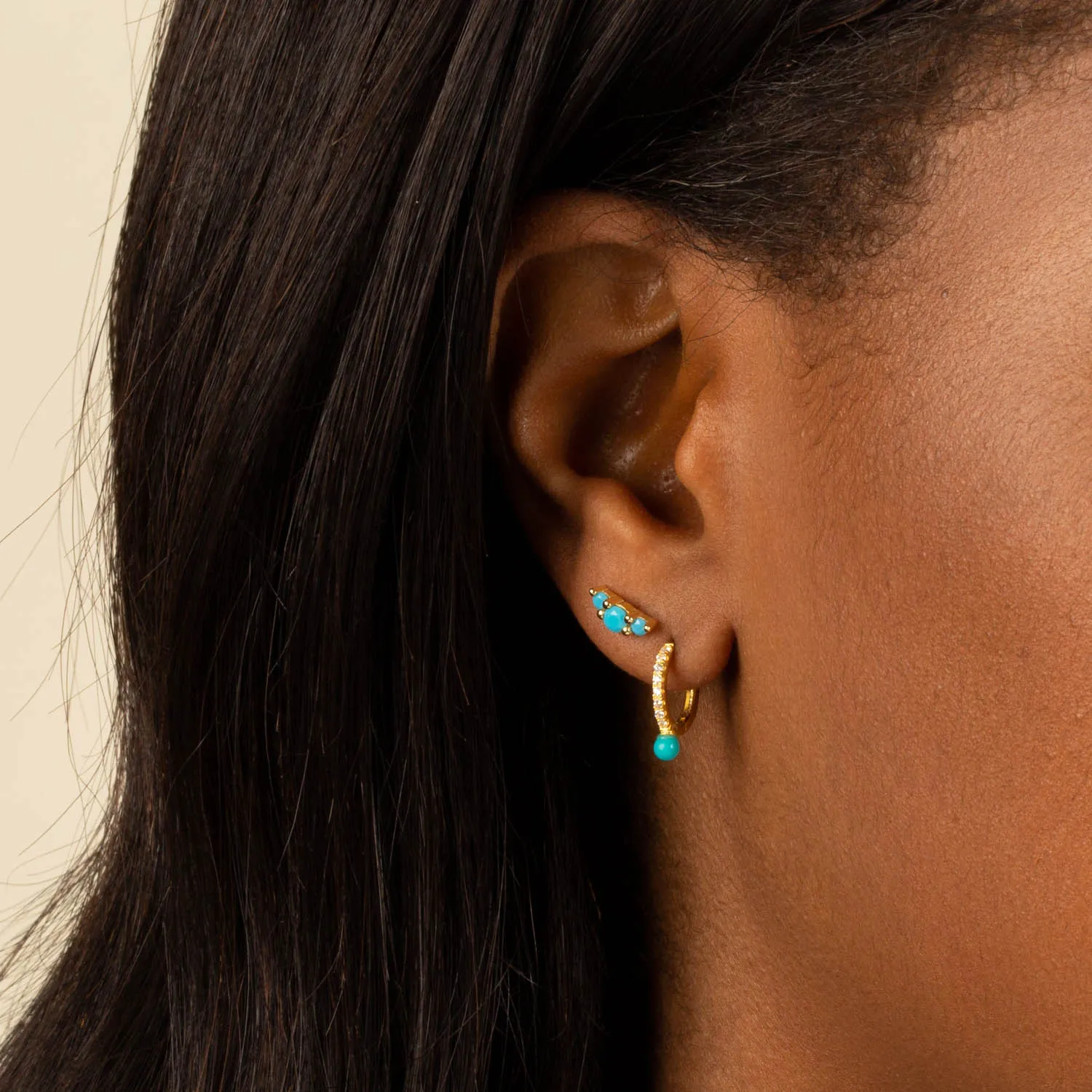 Pavé Turquoise Stone Huggie Earring sold by Adina Eden's product image thumbnail 2