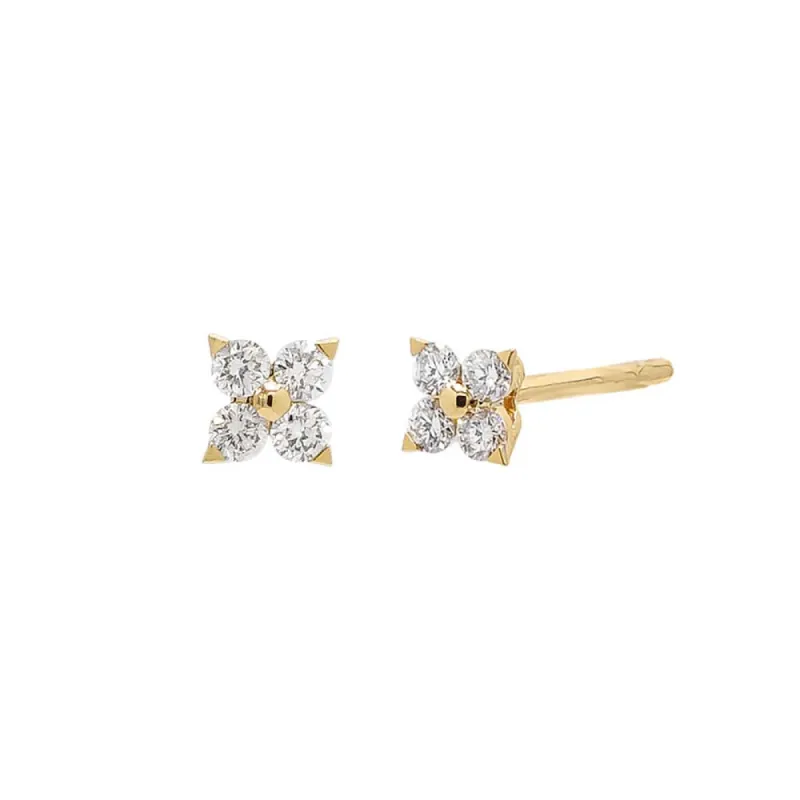 Diamond 4 Leaf Clover Flower Stud Earring 14K sold by Adina Eden's