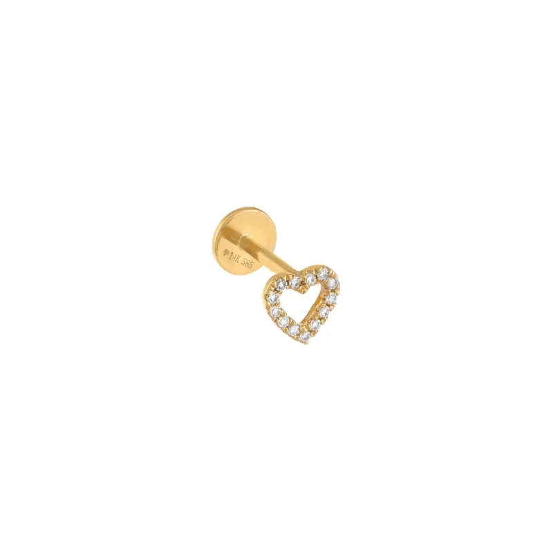 Diamond Open Heart Threaded Stud Earring 14K sold by Adina Eden's