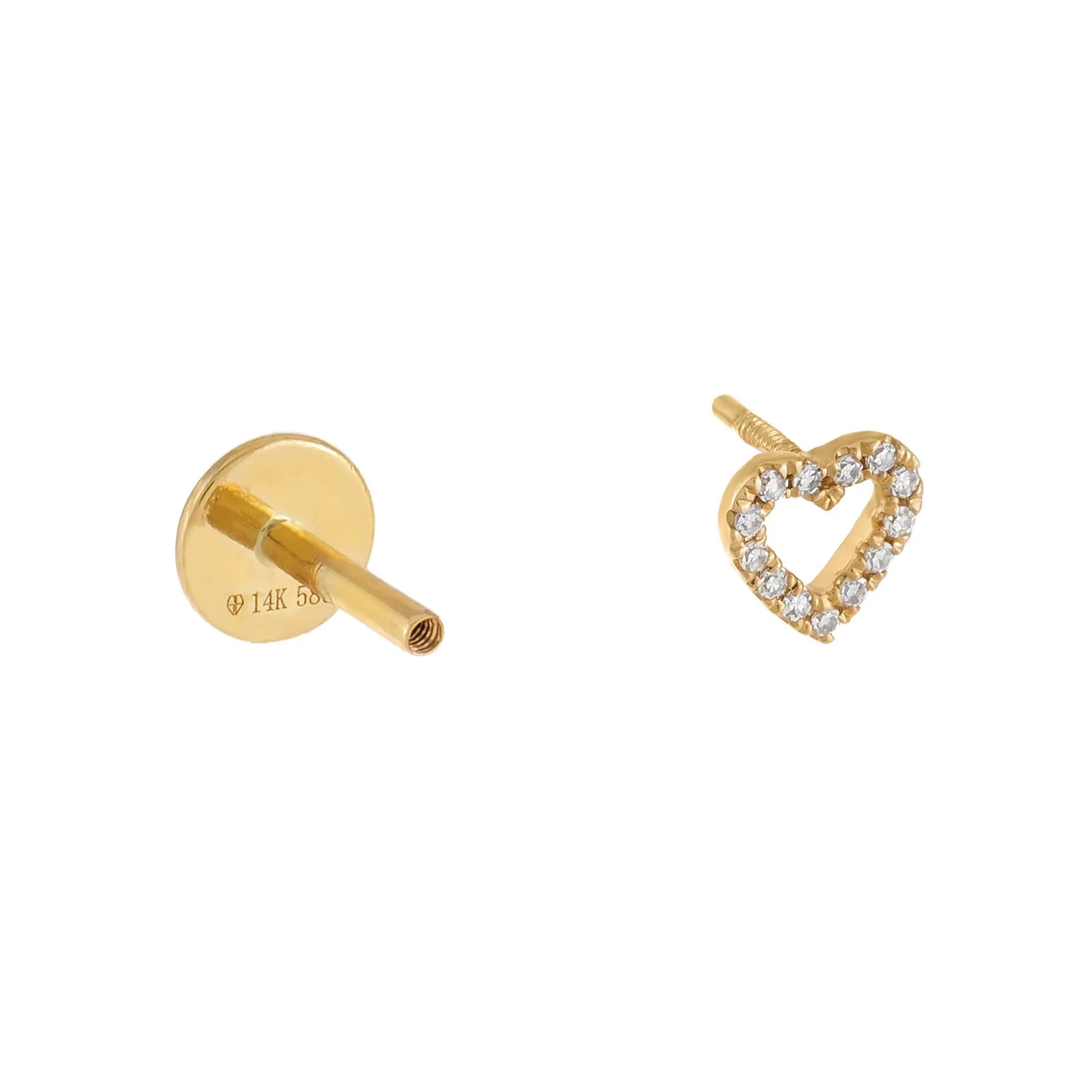 Diamond Open Heart Threaded Stud Earring 14K sold by Adina Eden's product image thumbnail 3