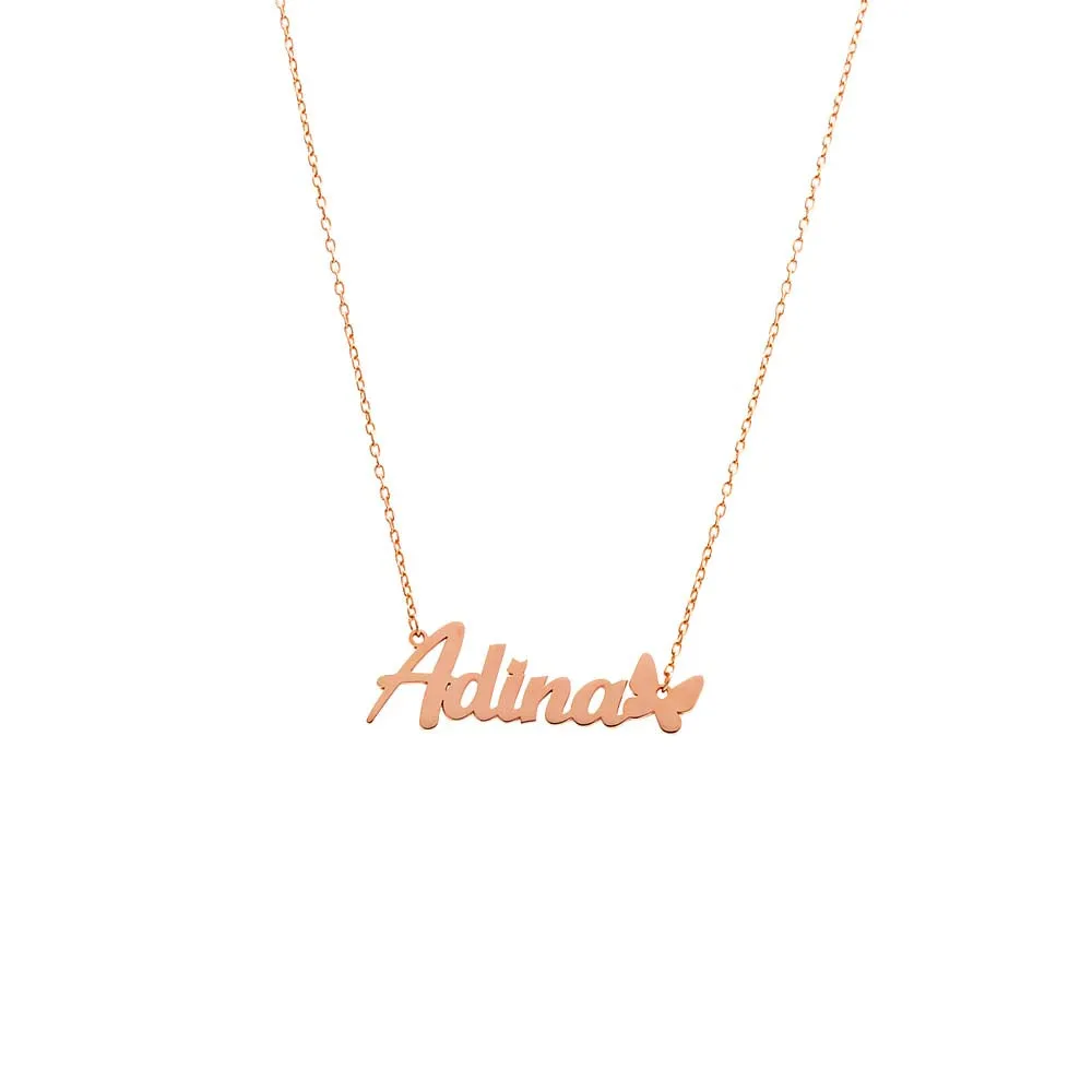 Solid Butterfly Script Nameplate Necklace sold by Adina Eden's product image thumbnail 4
