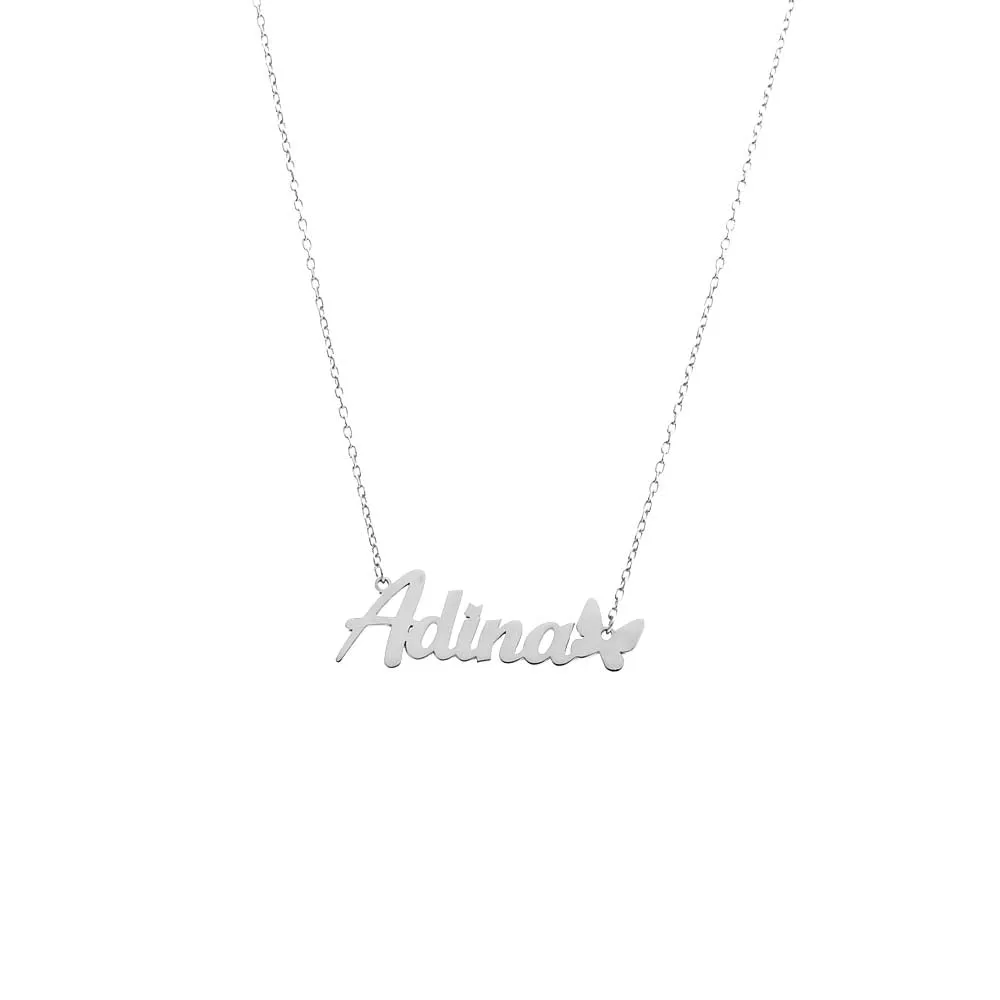 Solid Butterfly Script Nameplate Necklace sold by Adina Eden's product image thumbnail 3