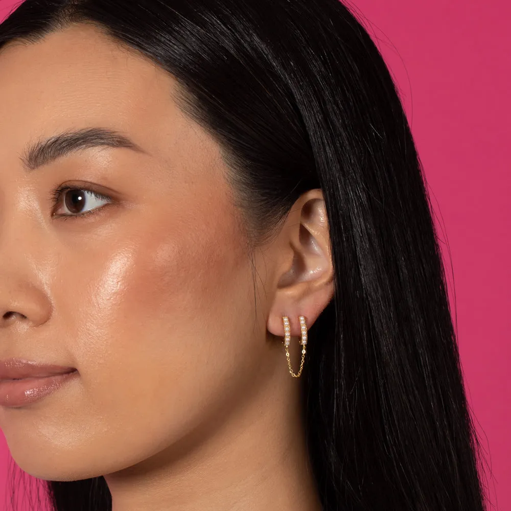 Double Pearl Chain Huggie Earring sold by Adina Eden's product image thumbnail 2