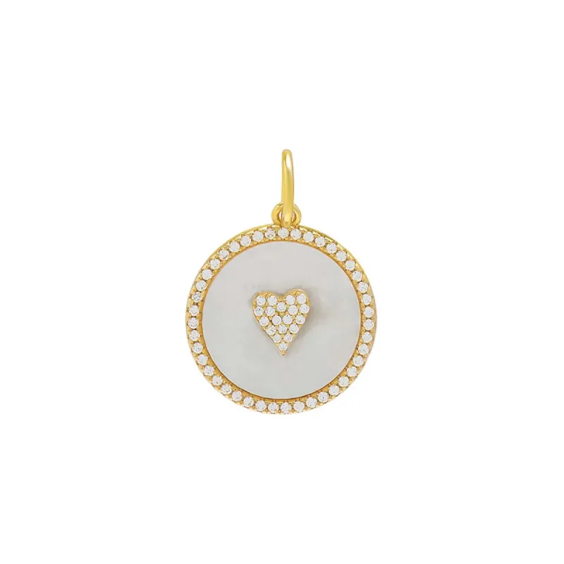 Pave Mother Of Pearl Heart Coin Necklace Charm sold by Adina Eden's