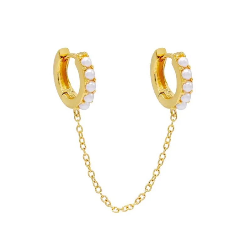 Double Pearl Chain Huggie Earring sold by Adina Eden's