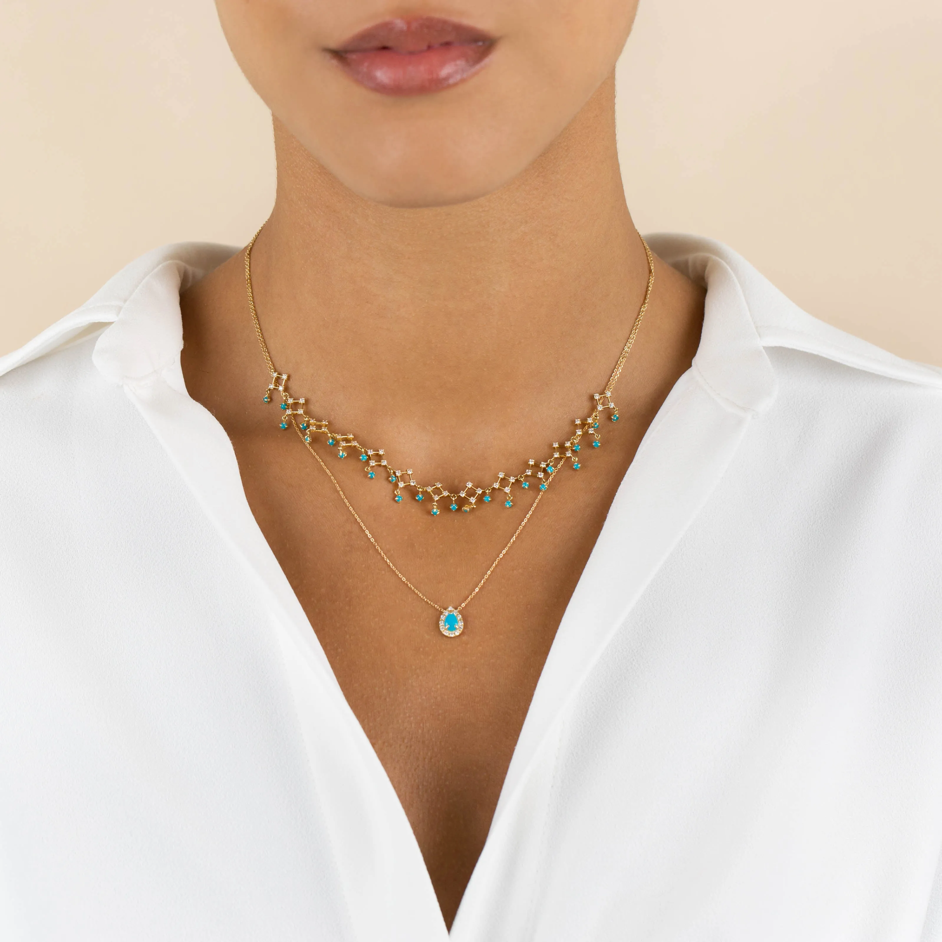 Turquoise Cluster Dangling Necklace 14K sold by Adina Eden's product image thumbnail 2