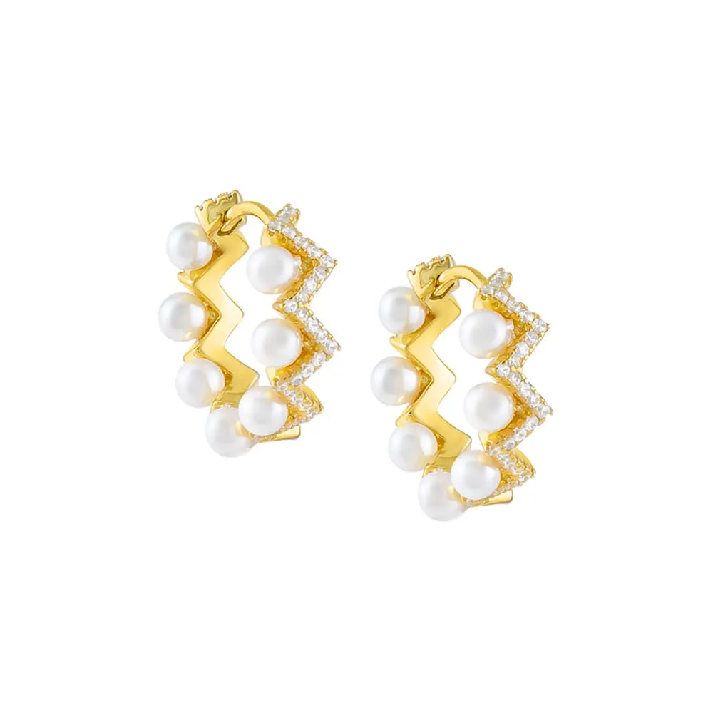 CZ Pearl Zigzag Hoop Earring sold by Adina Eden's