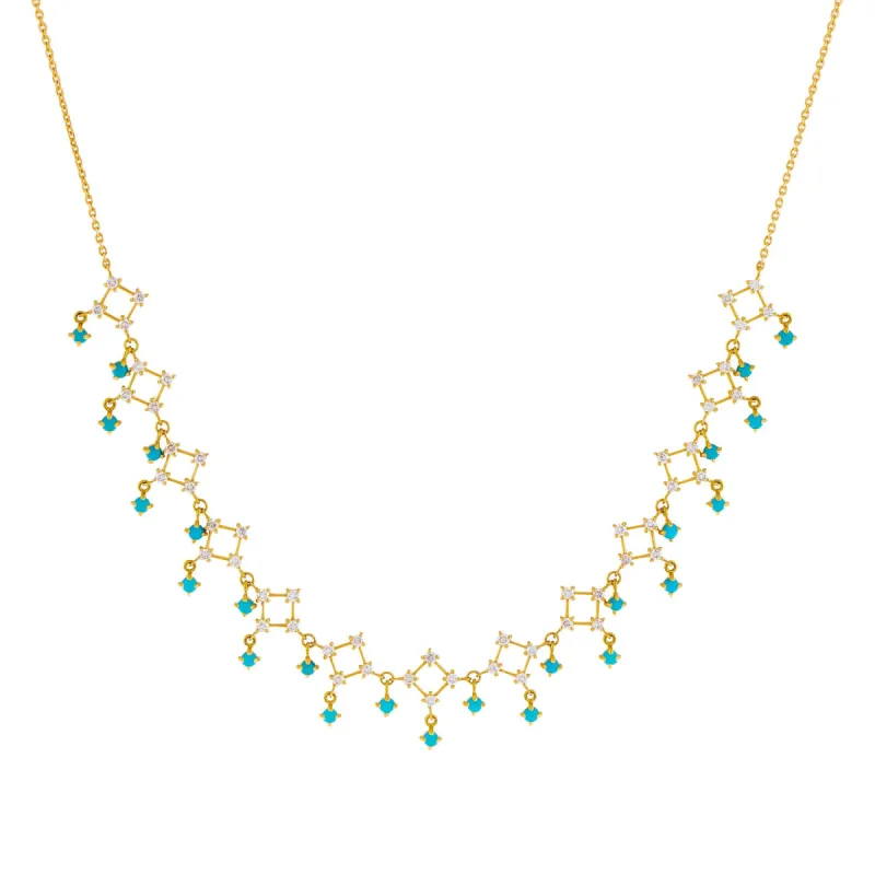 Turquoise Cluster Dangling Necklace 14K sold by Adina Eden's