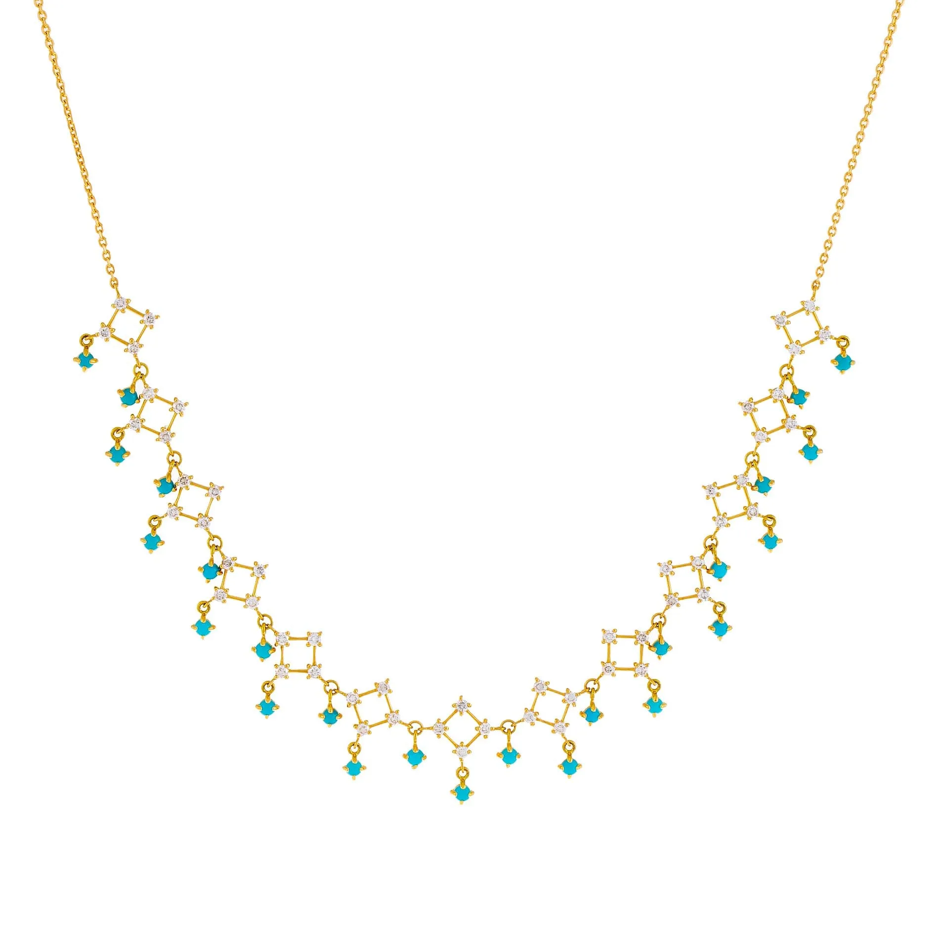 Turquoise Cluster Dangling Necklace 14K sold by Adina Eden's