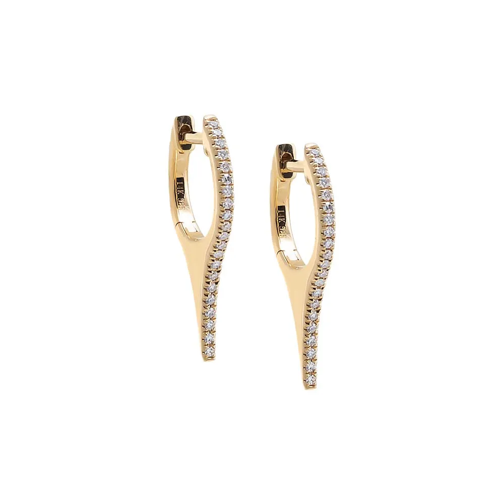 Diamond Pave Elongated Spike Huggie Earring 14K sold by Adina Eden's
