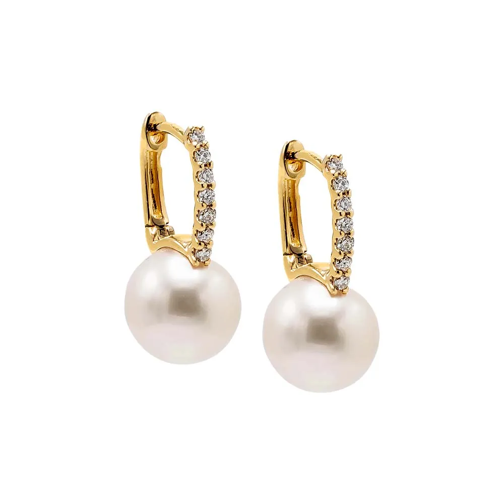 Diamond Oval Shape Pearl Huggie Earring 14K sold by Adina Eden's