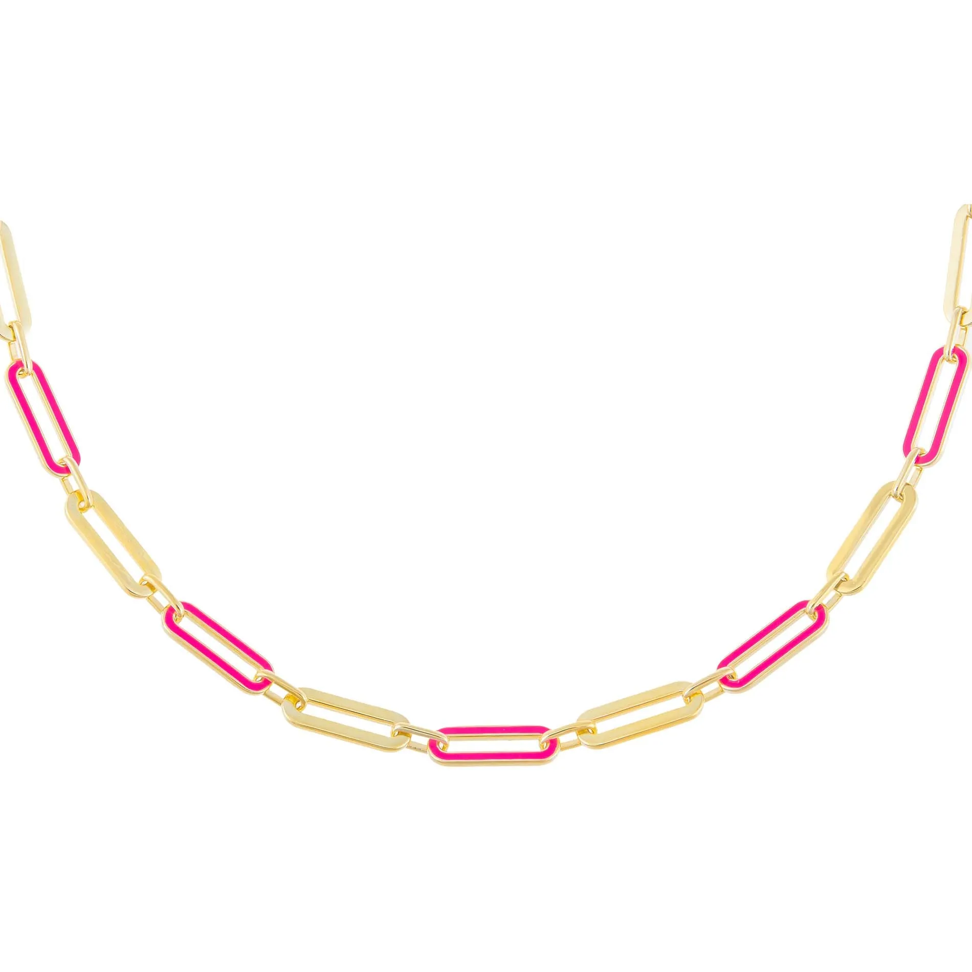 Pink Enamel Oval Link Necklace sold by Adina Eden's product image thumbnail 4