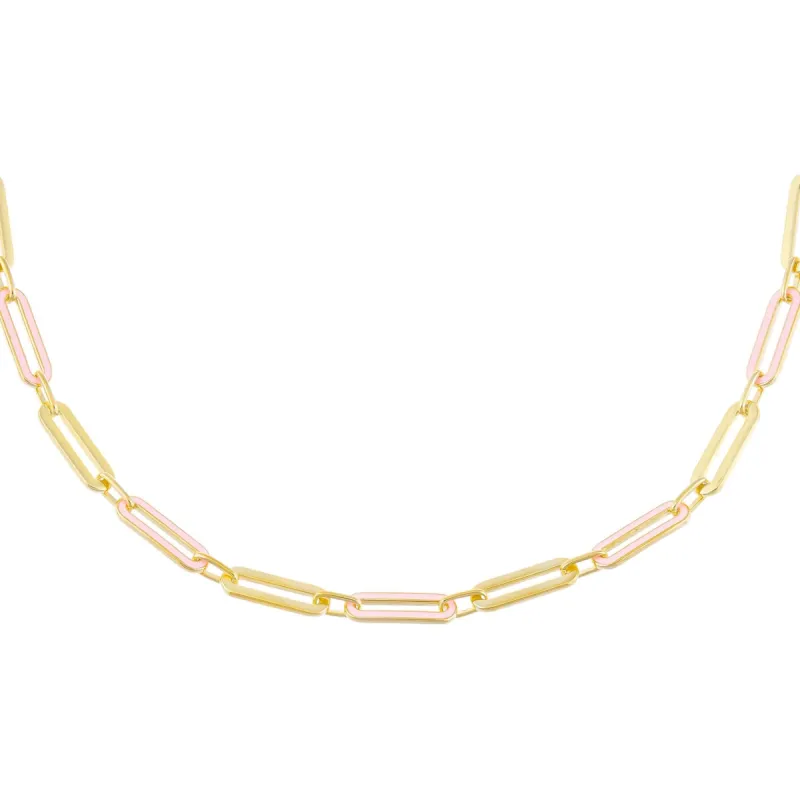 Pink Enamel Oval Link Necklace sold by Adina Eden's
