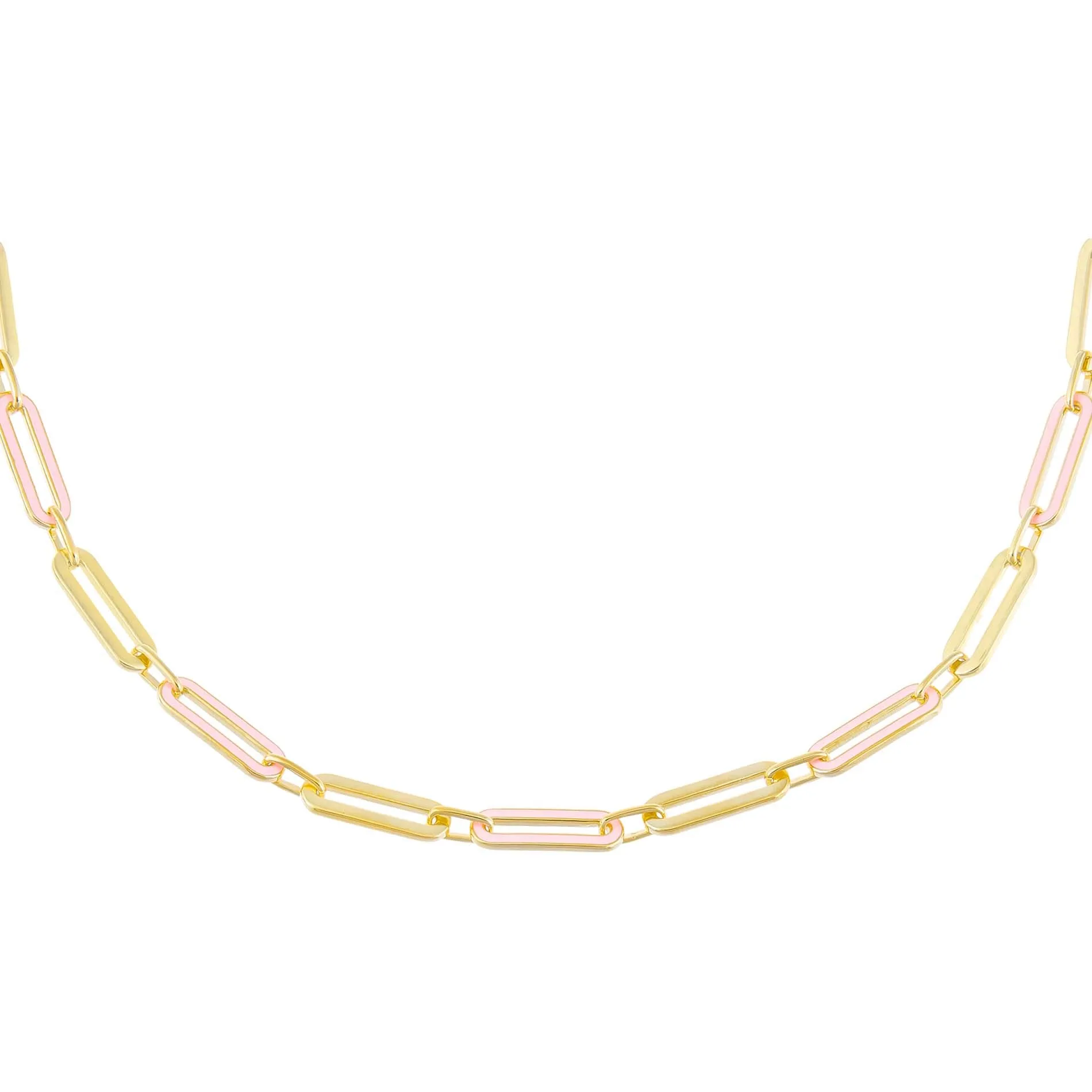 Pink Enamel Oval Link Necklace sold by Adina Eden's