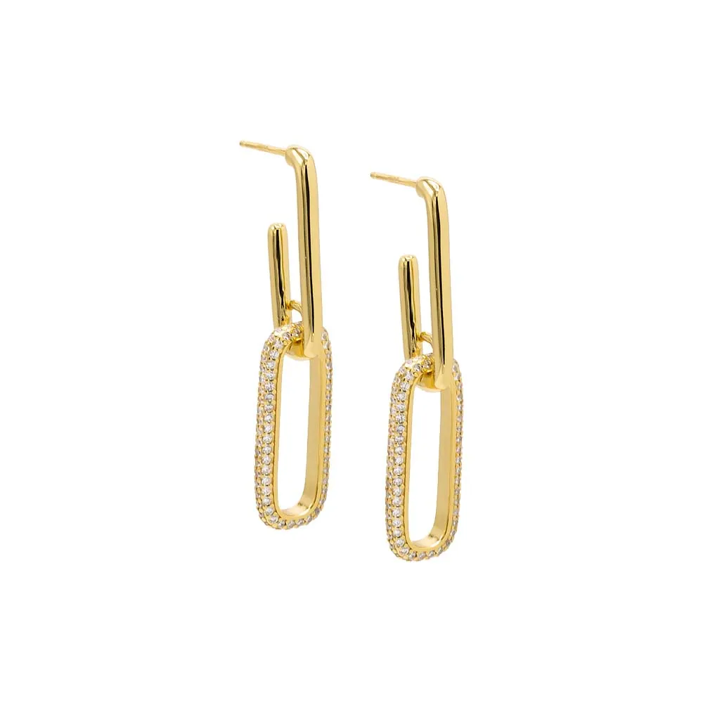 Solid/Pavé Double Link Drop Stud Earring sold by Adina Eden's