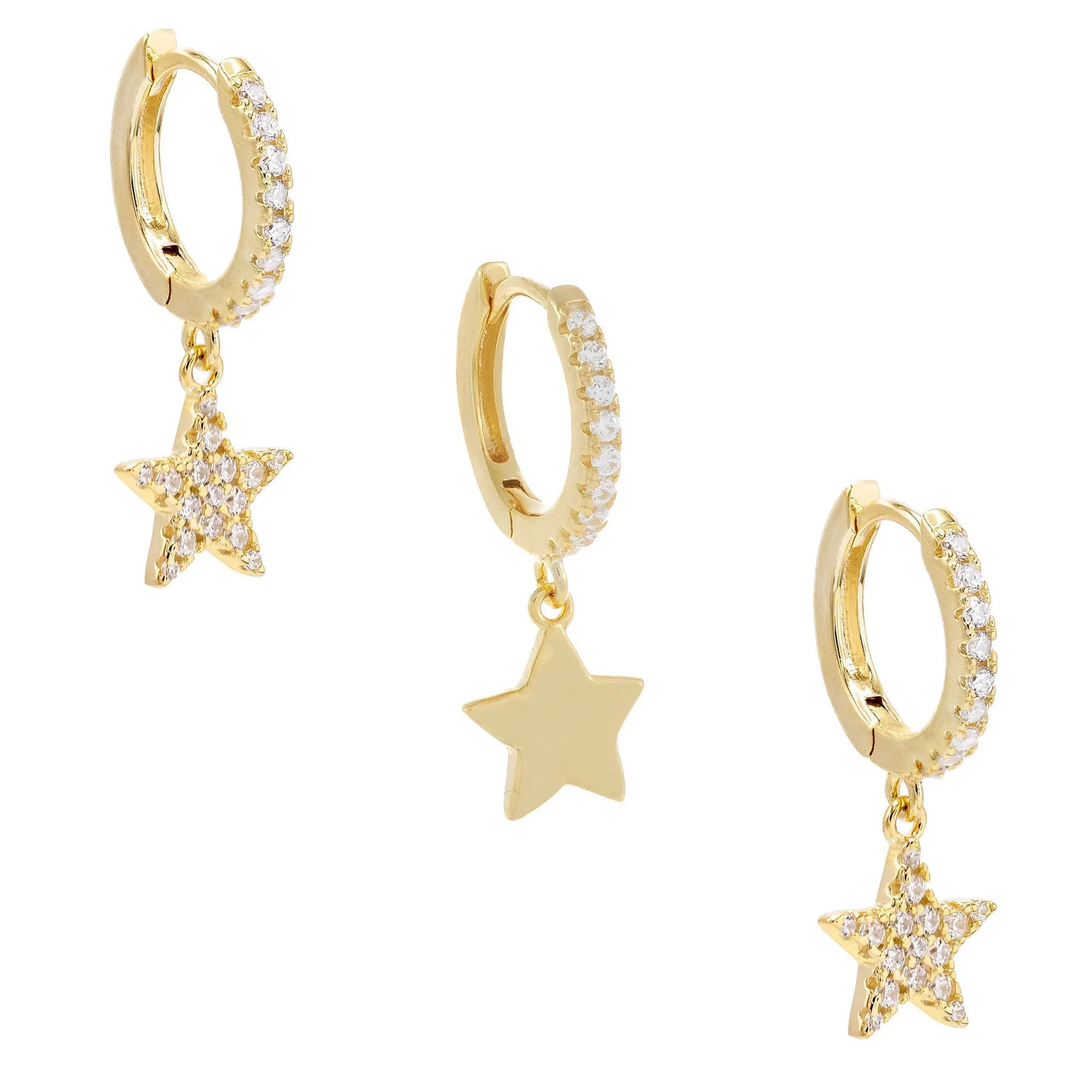 Pavé Star Huggie Earring Combo Set sold by Adina Eden's