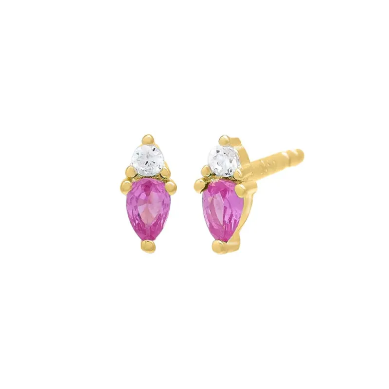 Pink Tiny Solitaire x Marquise CZ Stud Earring sold by Adina Eden's
