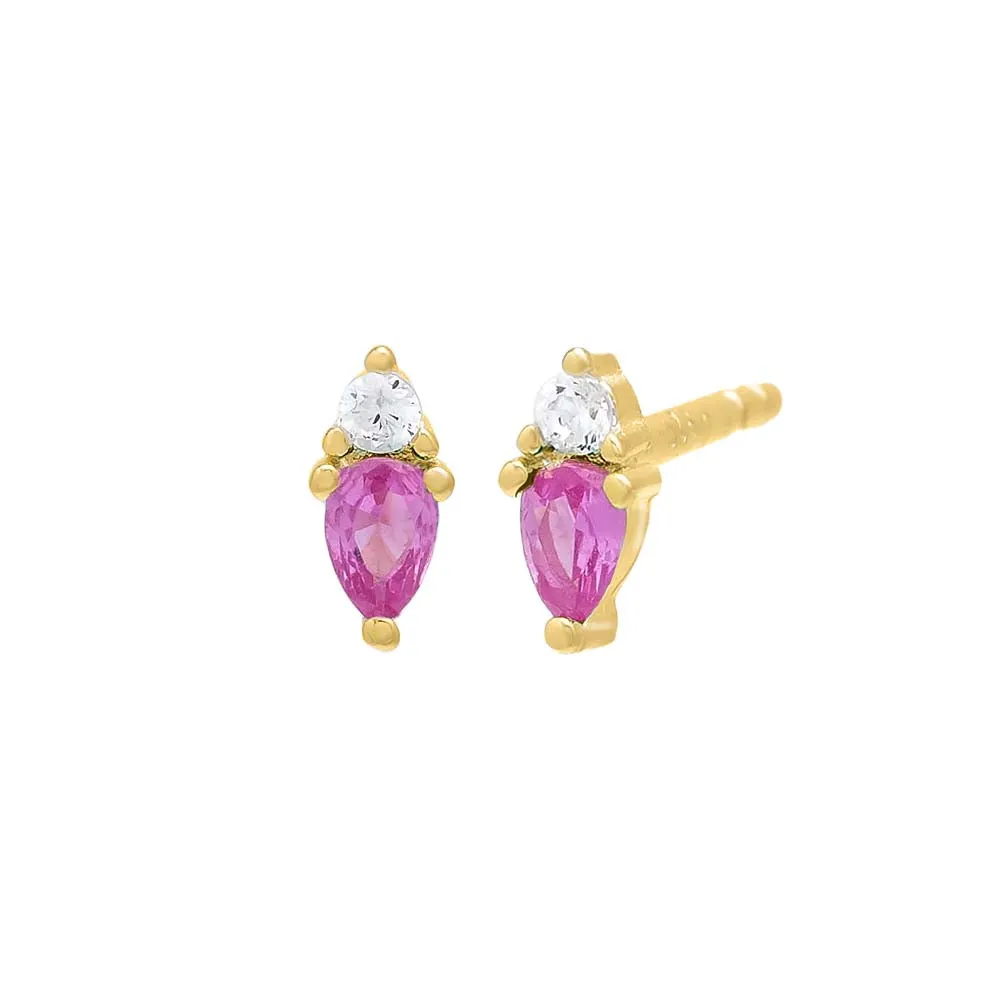 Pink Tiny Solitaire x Marquise CZ Stud Earring sold by Adina Eden's