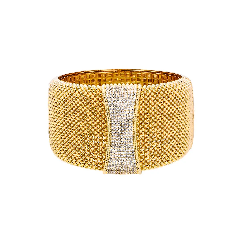 Pave Accented Wide Mesh Bangle Bracelet sold by Adina Eden's product image thumbnail 3