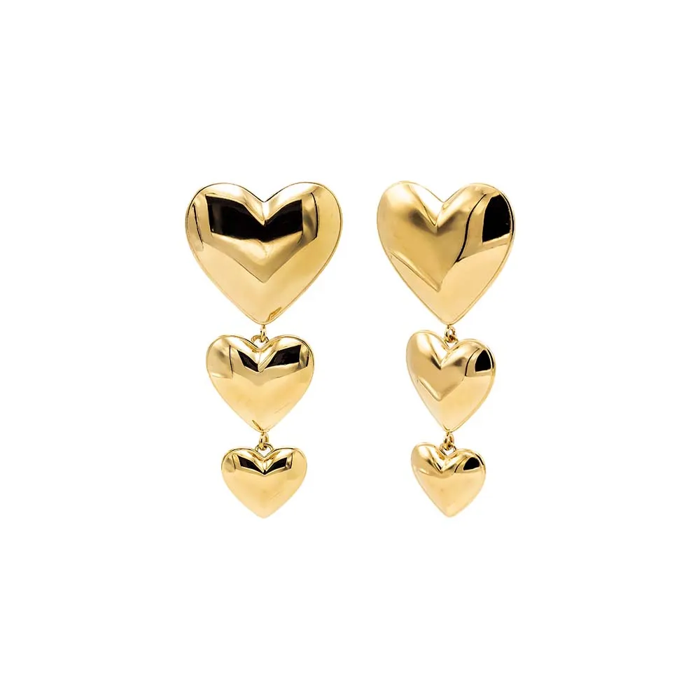 Solid Triple Graduated Heart Drop Stud Earring sold by Adina Eden's