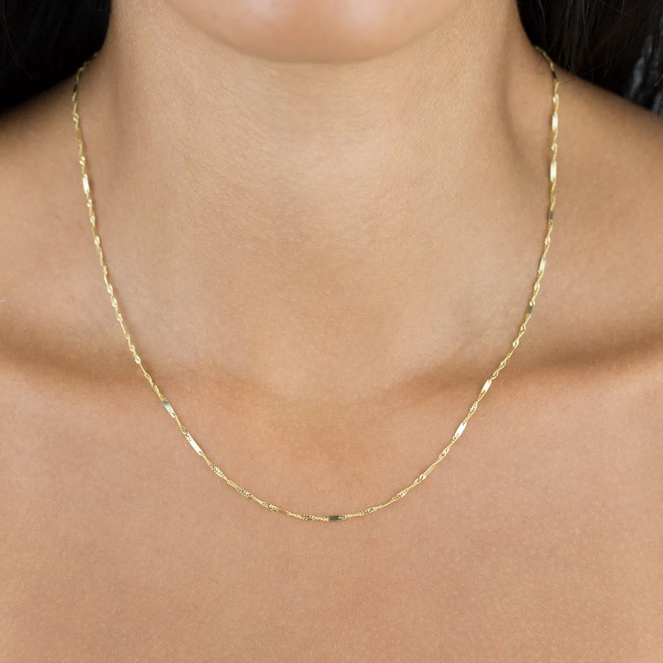 Solid Bar X Singapore Chain Necklace 14K sold by Adina Eden's product image thumbnail 2