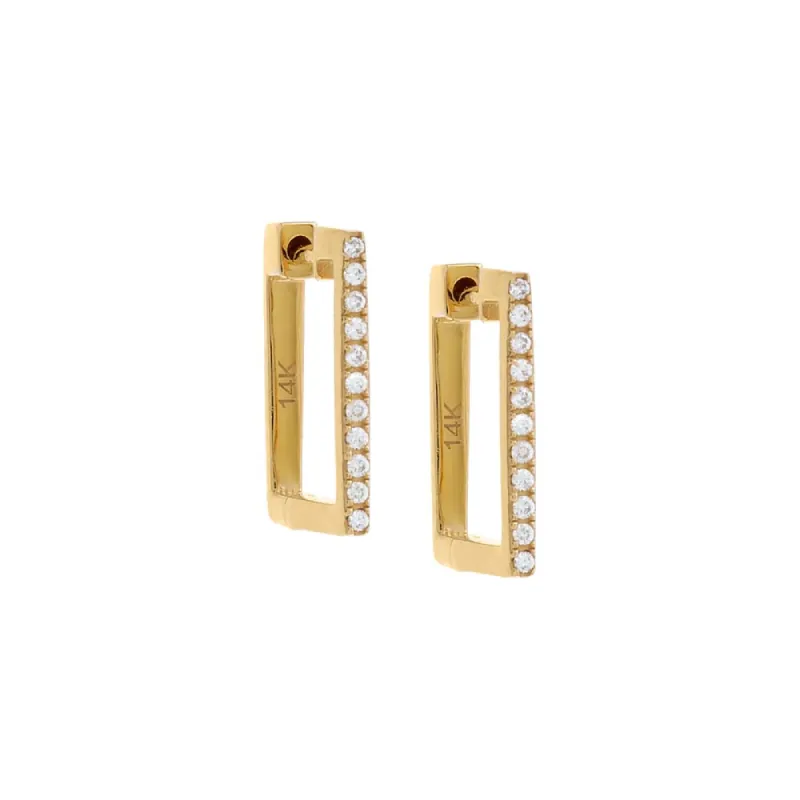 Large Diamond Pavé Square Huggie Earring 14K sold by Adina Eden's