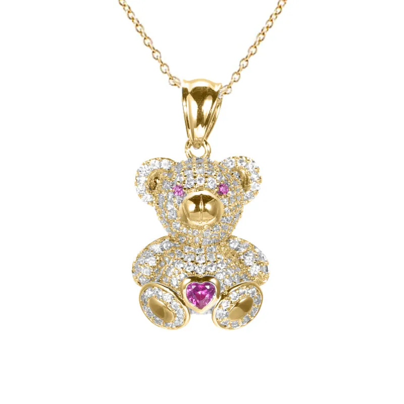 Pave Colored Teddy Bear Pendant Necklace sold by Adina Eden's