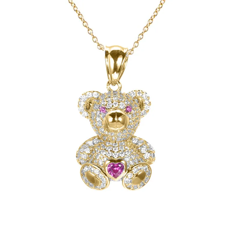 Pave Colored Teddy Bear Pendant Necklace sold by Adina Eden's