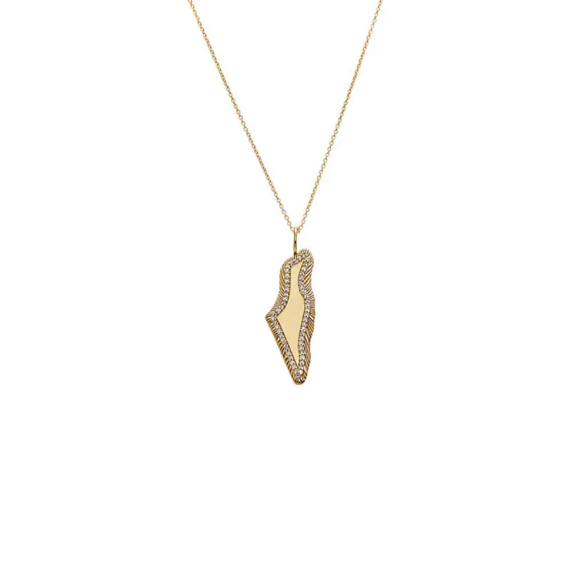Diamond Pave Ridged Map Of Israel Necklace 14K sold by Adina Eden's